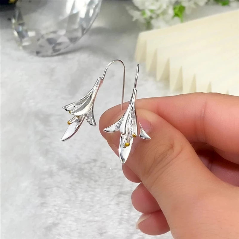 Delicate Flower Drop Earrings in Silver