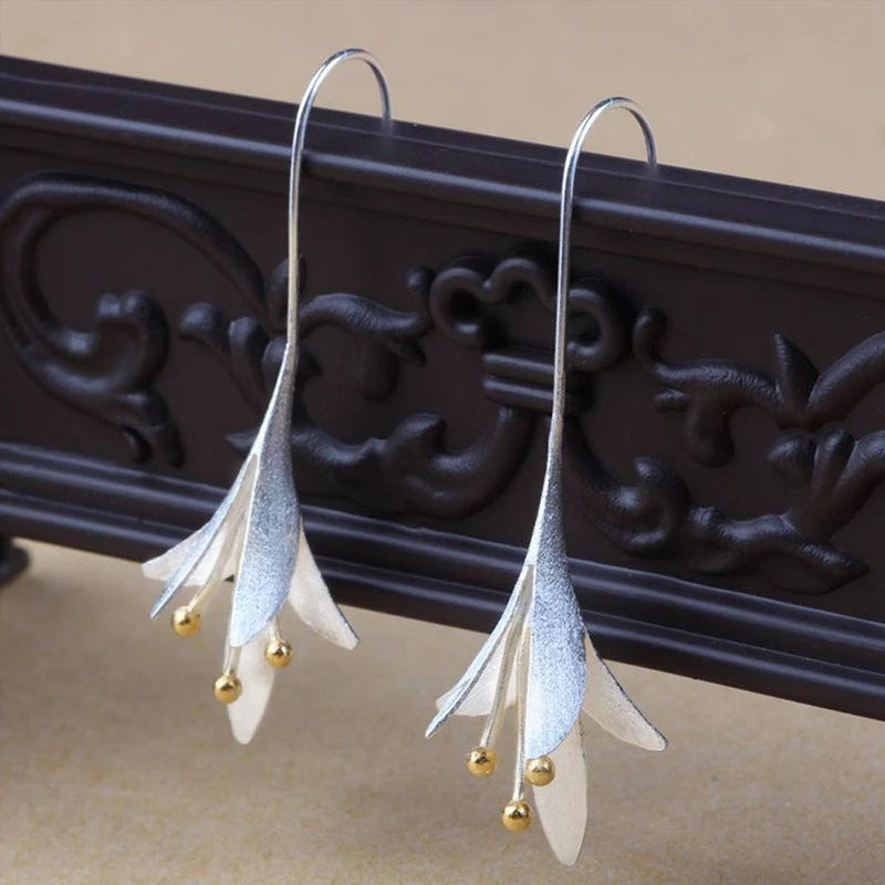 Delicate Flower Drop Earrings in Silver