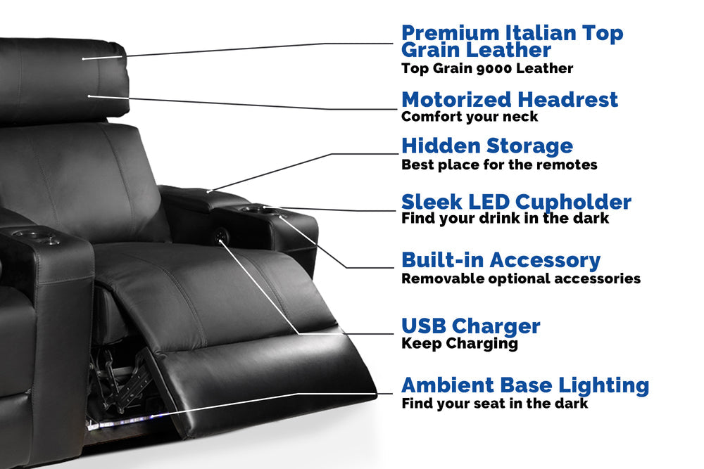 Piacenza Leather Home Theater Seating with Power Headrest & Cup Holder