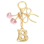 Load image into Gallery viewer, Bubble Initial With Bow &amp; Cherry Charms Keychain
