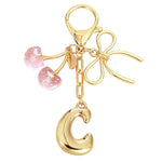 Load image into Gallery viewer, Bubble Initial With Bow &amp; Cherry Charms Keychain
