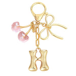 Load image into Gallery viewer, Bubble Initial With Bow &amp; Cherry Charms Keychain
