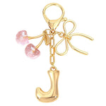 Load image into Gallery viewer, Bubble Initial With Bow &amp; Cherry Charms Keychain
