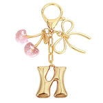Load image into Gallery viewer, Bubble Initial With Bow &amp; Cherry Charms Keychain
