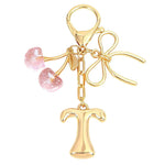 Load image into Gallery viewer, Bubble Initial With Bow &amp; Cherry Charms Keychain
