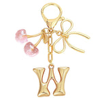 Load image into Gallery viewer, Bubble Initial With Bow &amp; Cherry Charms Keychain
