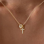 Load image into Gallery viewer, Dainty Diamond Initial &amp; Cross Necklace
