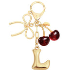 Load image into Gallery viewer, Bubble Initial With Bow &amp; Cherry Charms Keychain
