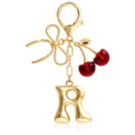 Load image into Gallery viewer, Bubble Initial With Bow &amp; Cherry Charms Keychain
