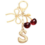 Load image into Gallery viewer, Bubble Initial With Bow &amp; Cherry Charms Keychain
