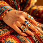 Load image into Gallery viewer, Bohemian Evil Eye Ring &amp; Bracelet Set
