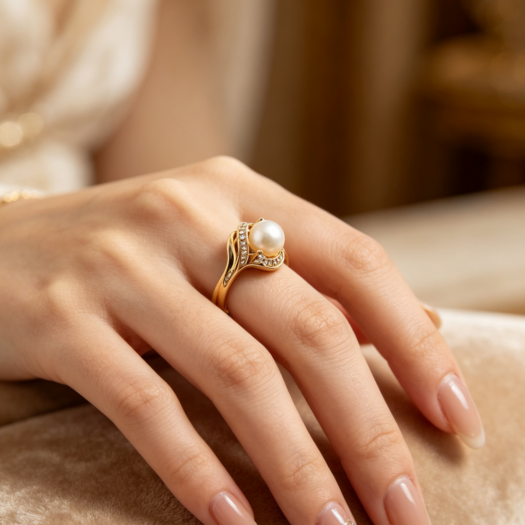 Vintage-Style Pearl Statement Ring in Gold