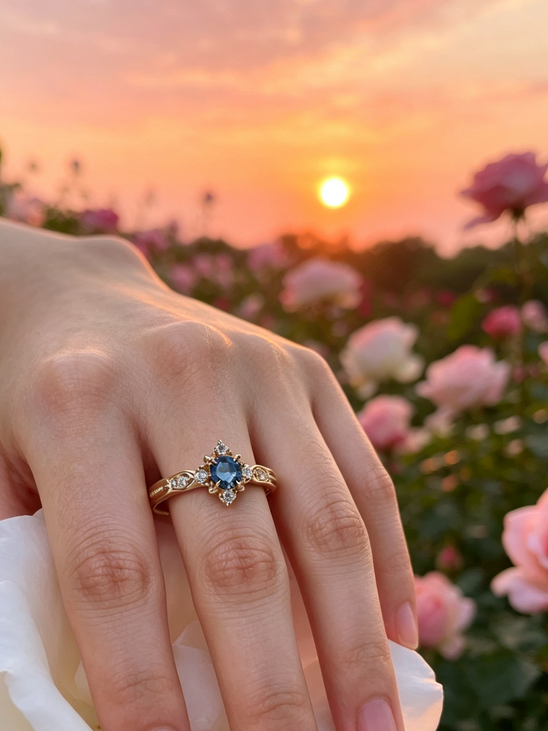 Halo Ring With Blue Sapphire Crystal in Gold