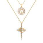 Load image into Gallery viewer, 2pc 14k Diamond Cross Crown &amp; Initial Necklace Set
