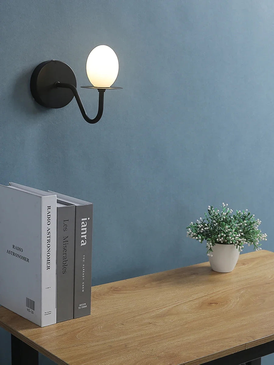 Iron Frame Egg Glass Ball Indoor Wall Lamp in Gold or Black