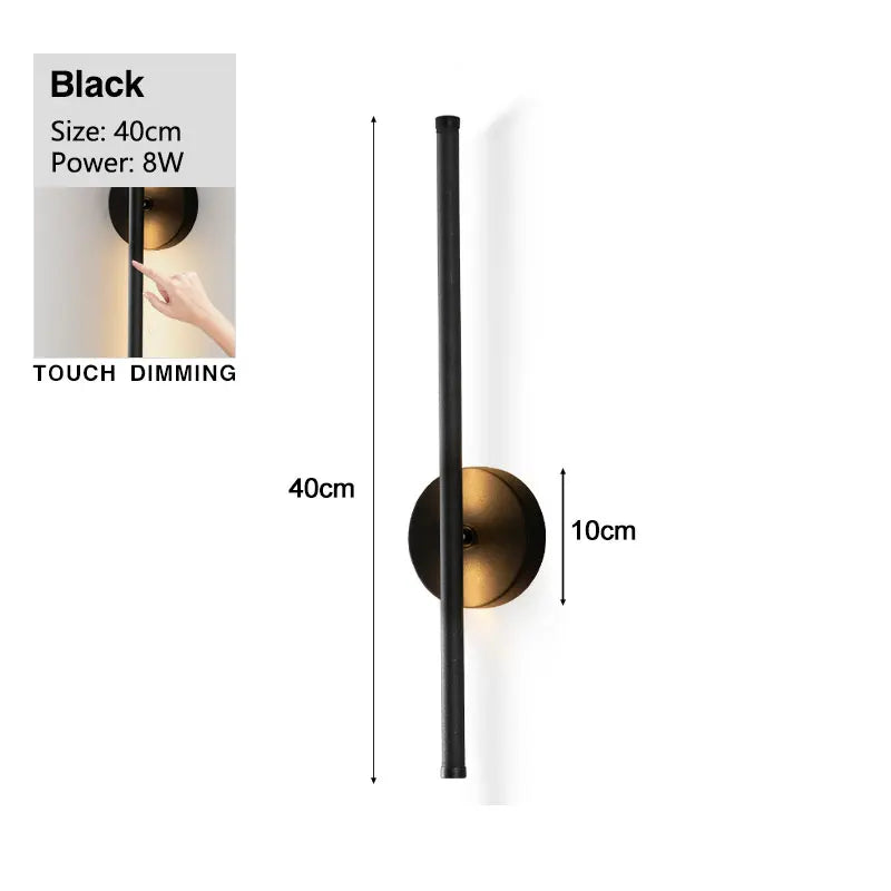 Modern Black 360° Rotatable LED Wall Lamp with Touch Switch