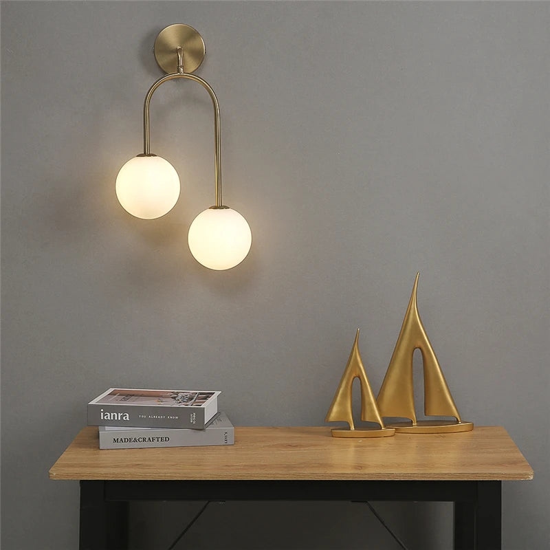 Golden Contemporary Glass Ball Wall Light Fixture
