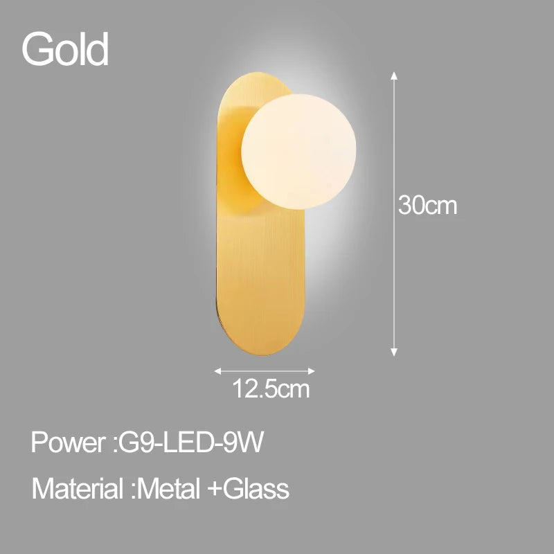 Modern Glass Ball Bedside Indoor LED Wall Lamp