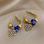 Load image into Gallery viewer, Golden Evil Eye Heart Hoop Earrings
