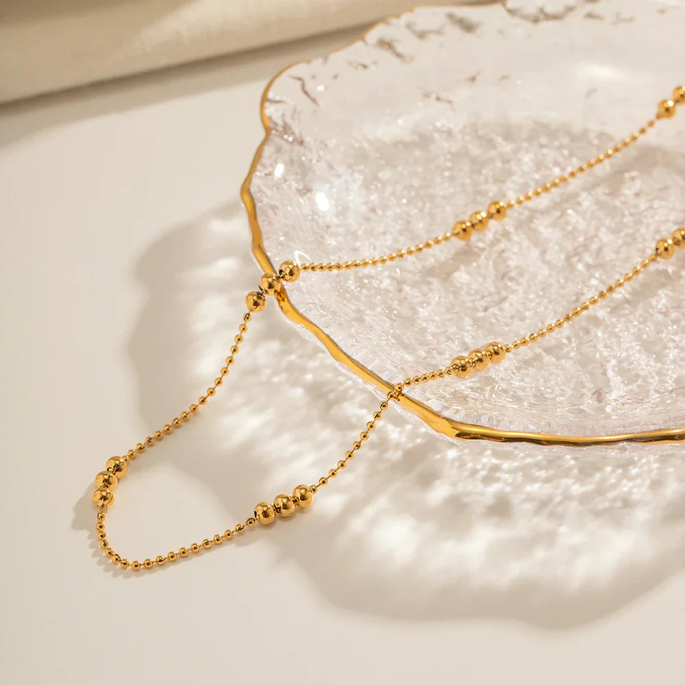 16k dainty triple bead accent necklace