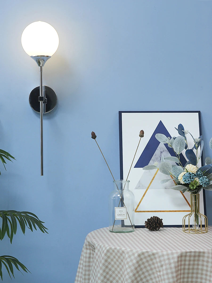 Modern Glass Globe Wall Lamp Light Fixture in Silver Frame