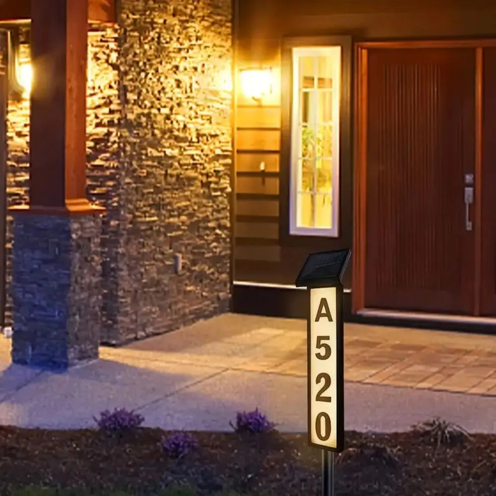 Solar Powered LED House Number Light With Stake For Modern Address Sign In Black