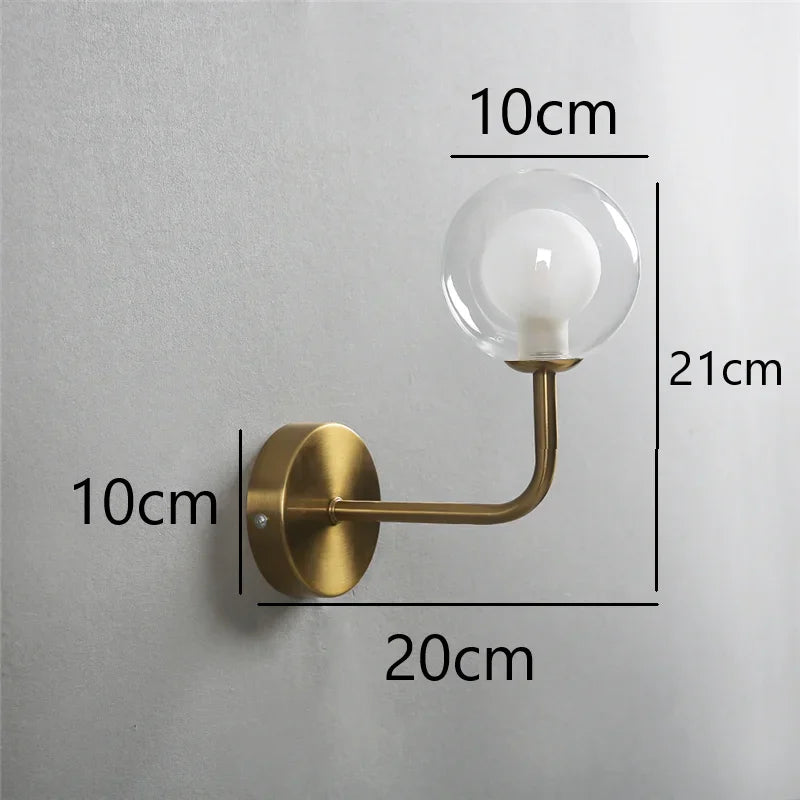 Metal Framed Glass Globe Wall Light Fixture