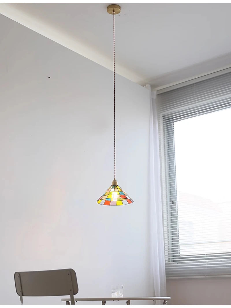 Vintage Rural Colored Glass Lamp Pendant Light Fixture