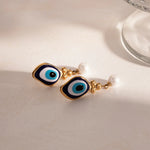 Load image into Gallery viewer, 18k Evil Eye Pearl Drop Earrings
