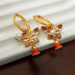 Load image into Gallery viewer, Pastel Dainty Butterfly &amp; Pearl Hoop Earrings

