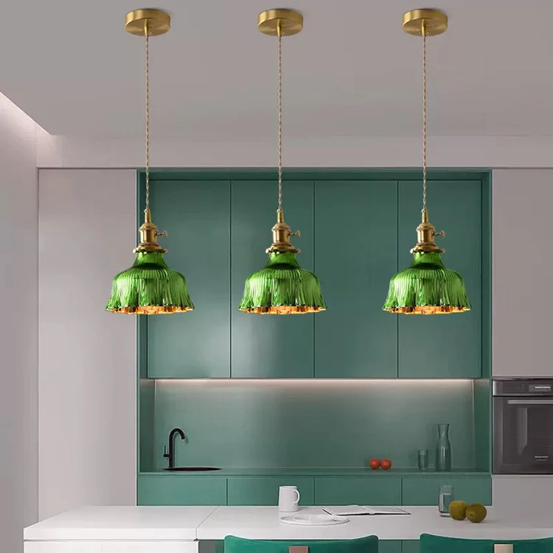 Vintage Green Glass Pendant Light for Dining Room and Kitchen Island