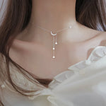 Load image into Gallery viewer, Crescent Moon Dangling Star Necklace
