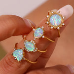 Load image into Gallery viewer, Adjustable Diamond Accented Opal Iridescent Rings
