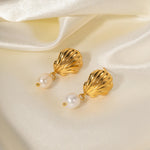 Load image into Gallery viewer, Dainty Sea Shell Pearl Earrings
