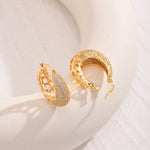 Load image into Gallery viewer, 14k Intricate Half Diamond Hoop Earrings
