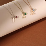 Load image into Gallery viewer, Dainty Serif Initial &amp; Birthstone Necklace
