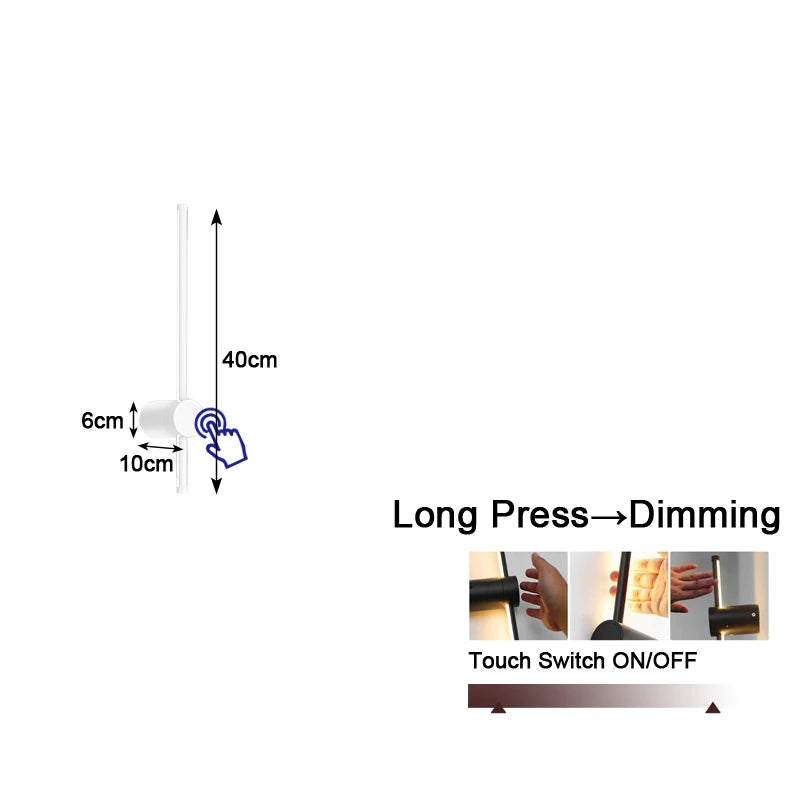 360° Rotatable Touch Dimmable LED Wall Sconce for Bedside &amp; Living Spaces