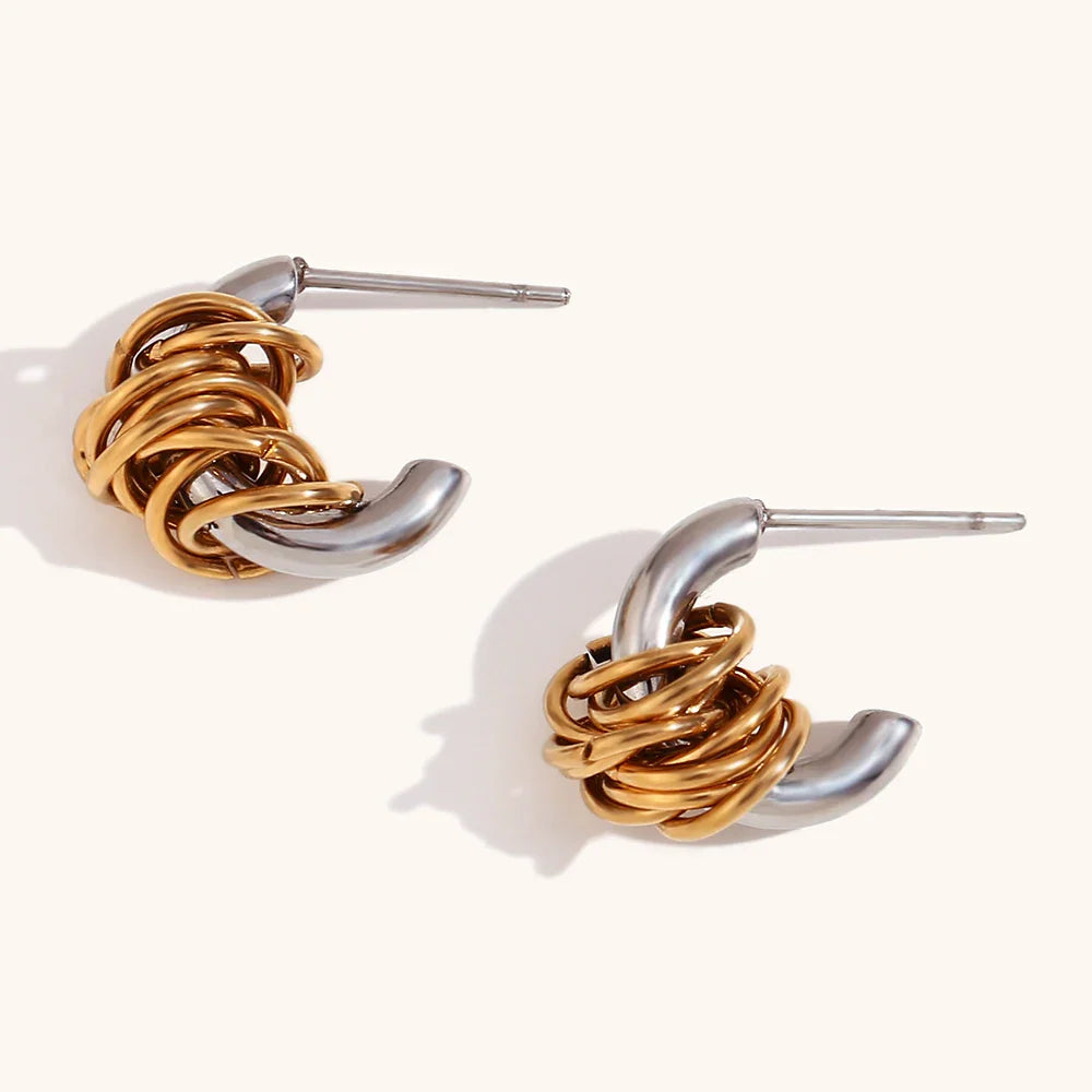 Dainty two tone c hoop wrapped earrings