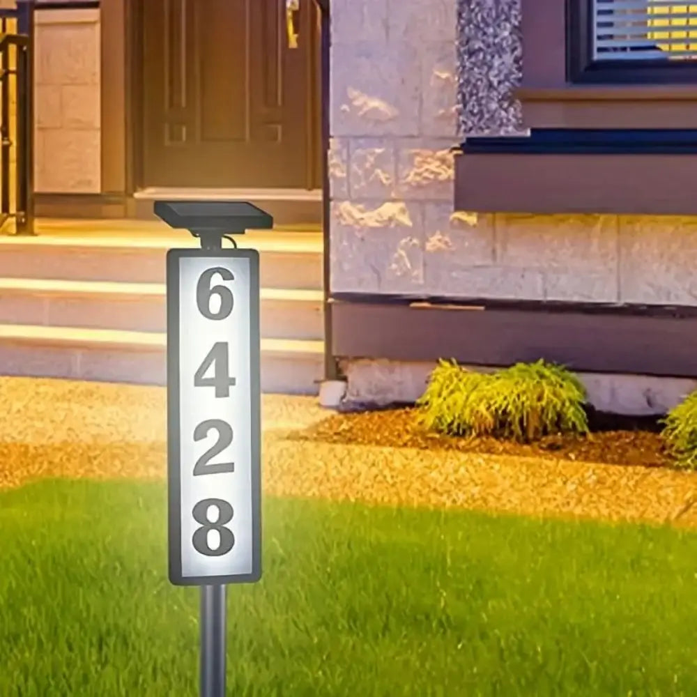 Solar Powered LED House Number Light With Stake For Modern Address Sign In Black