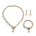 Load image into Gallery viewer, Classy Paperclip Pearl Necklace, Bracelet, and Earrings Set
