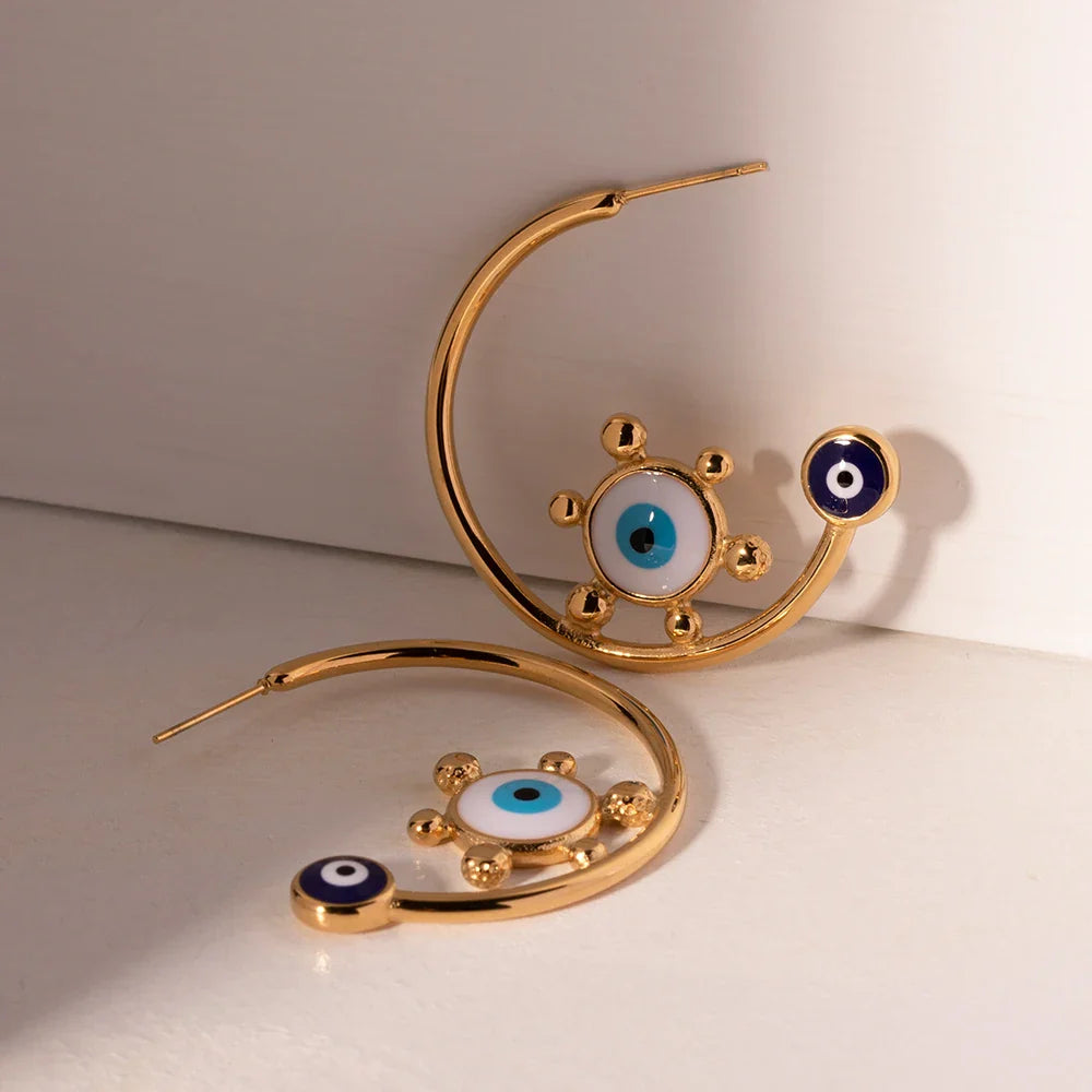 18k sailor's helm evil eye earrings