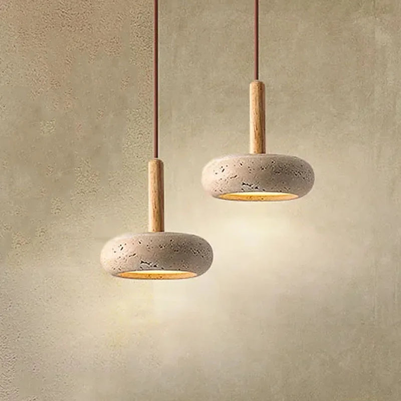 Wabi Sabi Circular Yellow Stone Pendant Light Fixture