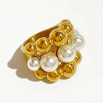 Load image into Gallery viewer, 18k Chunky Gold Accented Pearl Bead Ring
