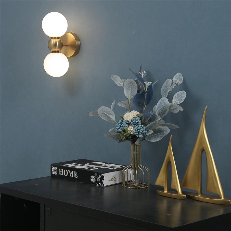 Golden Contemporary Glass Ball Wall Light Fixture