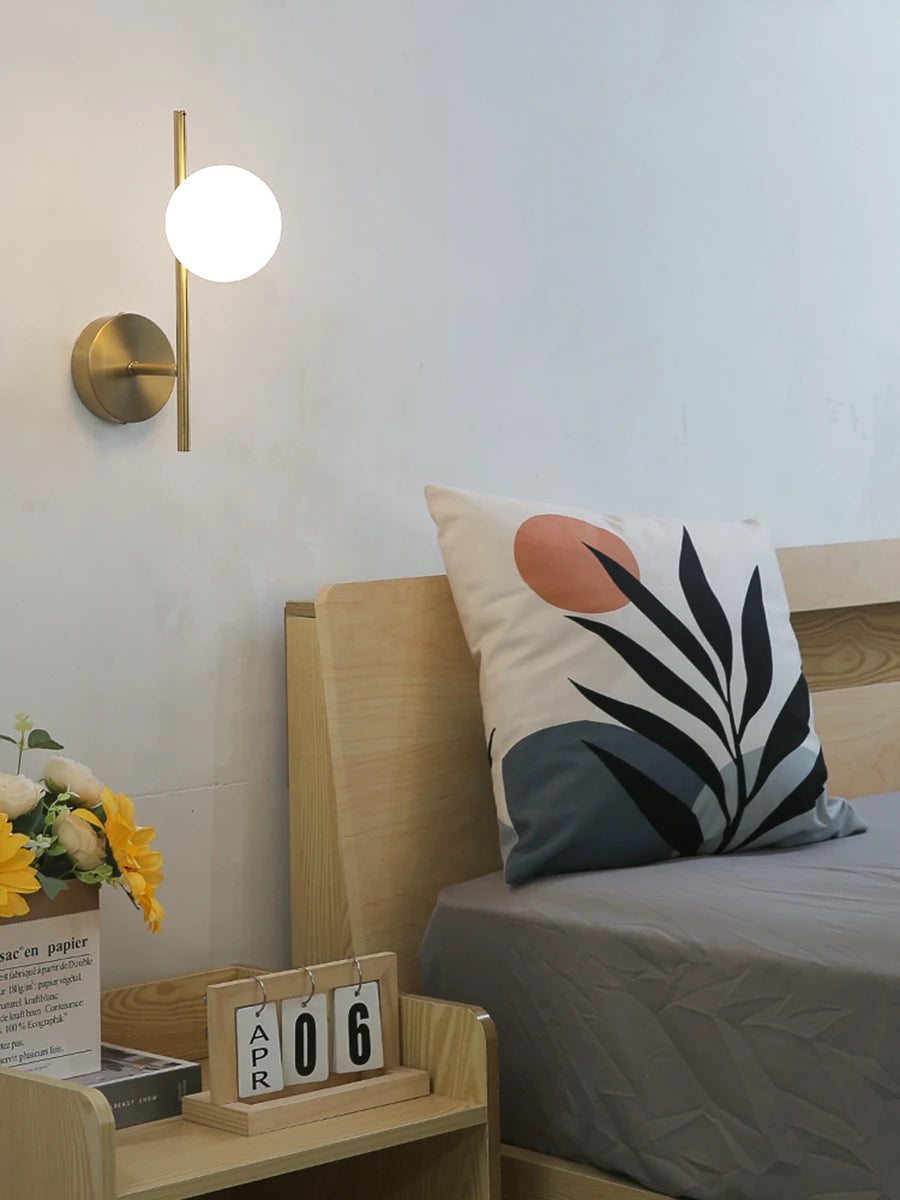 Modern Golden Wall Lights with Milky Glass Round Ball