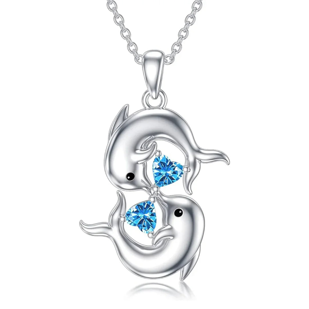 Elegant Blue Crystal Dolphin Necklace in Silver