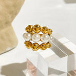 Load image into Gallery viewer, 18k Chunky Gold Accented Pearl Bead Ring
