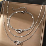 Load image into Gallery viewer, Dainty Curb &amp; Chain Link Dual Heart Necklace and Bracelet Set
