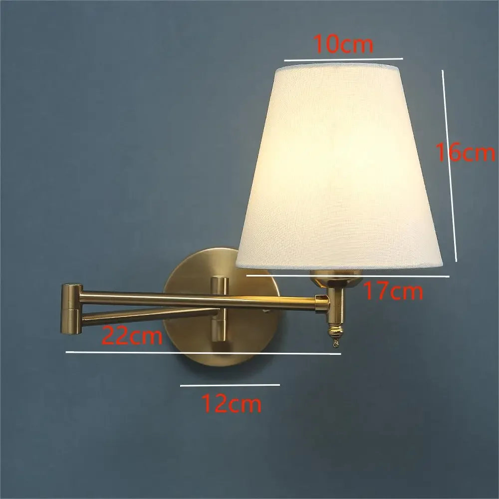 American Classic Linen Shade Wall Light Fixture With Folding Swing Arm
