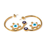 Load image into Gallery viewer, 18k Sailor's Helm Evil Eye Earrings

